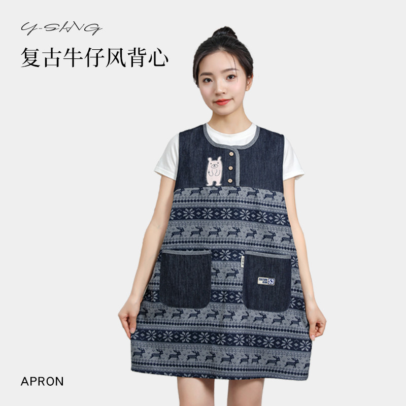 围裙厨房家用2025新款好看的防脏罩衣女大人牛仔加厚耐磨做饭围腰