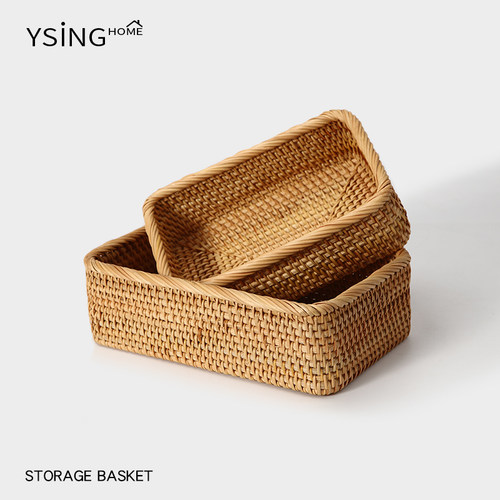 手工编织桌面零食篮子鸡蛋筐小杂物收纳盒长方形整理盒