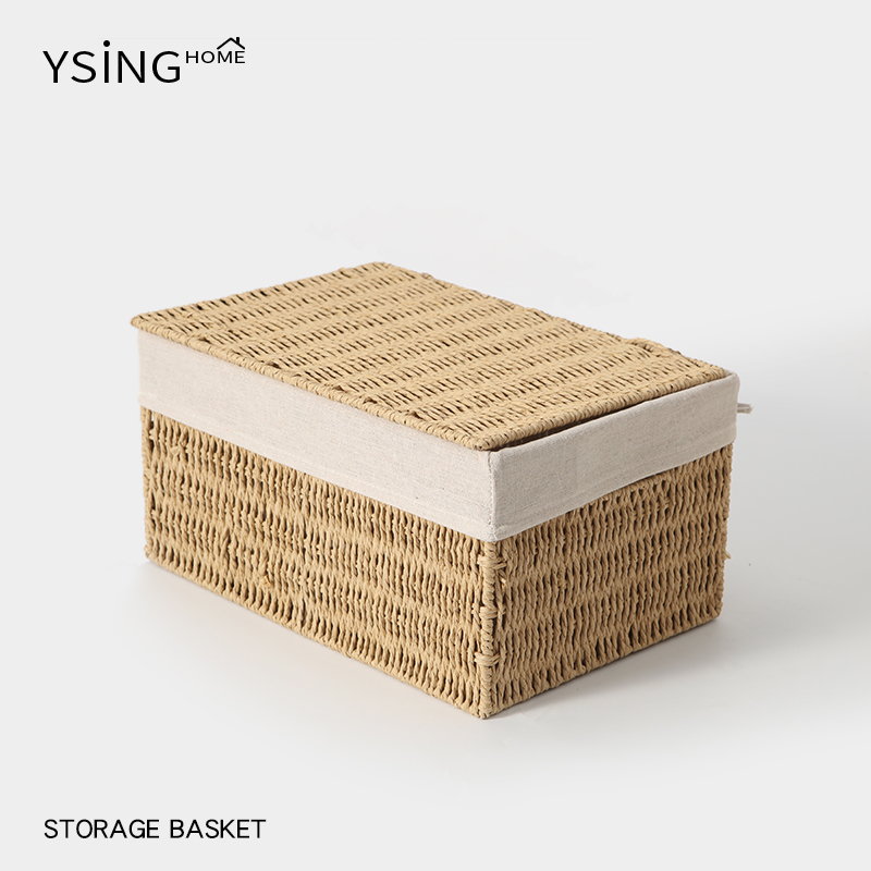 编织收纳筐家用整理箱带盖衣服储物篮子脏衣篮内衣内裤杂物收纳盒