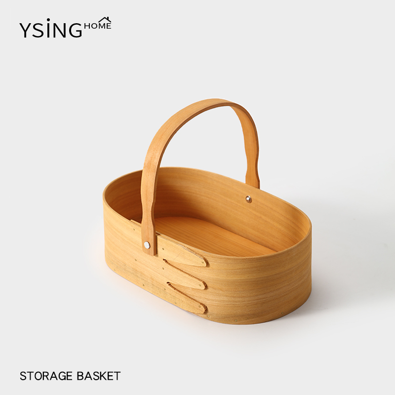 日式木片收纳筐复古水果篮面包篮野餐手提篮子厨房桌面储物蔬菜篮