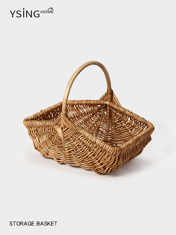 柳编手提篮水果蔬菜编织礼品篮家用杂物收纳筐户外野餐便携竹篮子