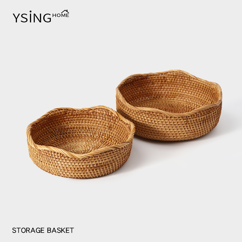 手工编织水果篮越南藤编收纳筐家用桌面水果盘馒头筐零食点心托盘