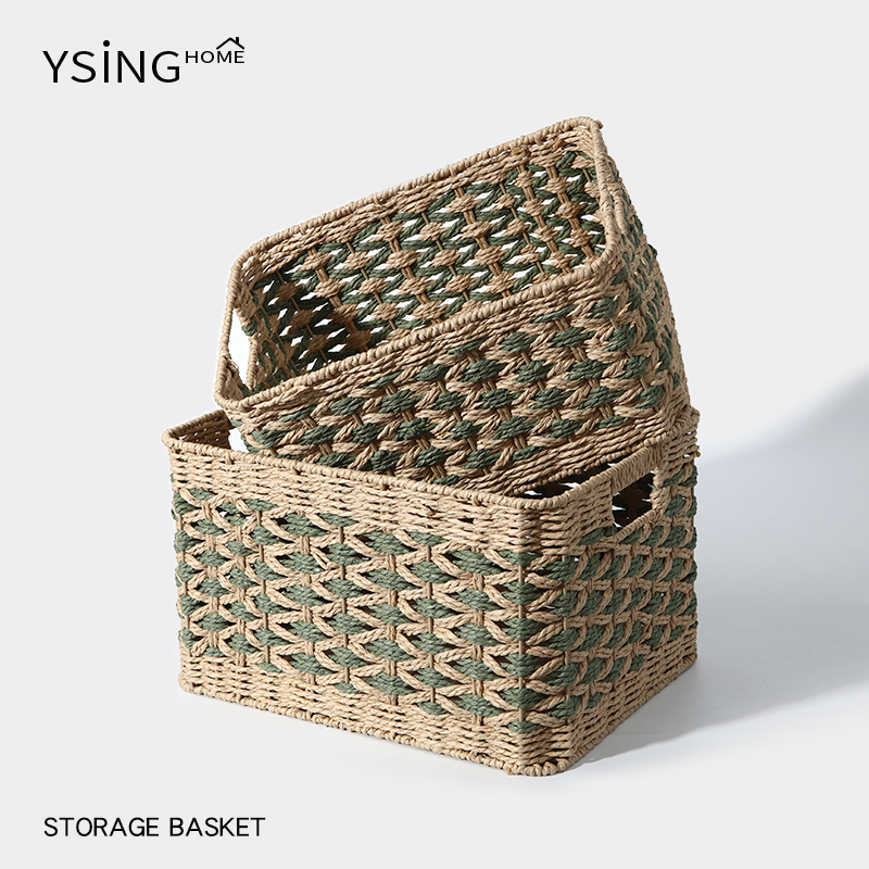 编织桌面收纳盒日式撞色收纳筐