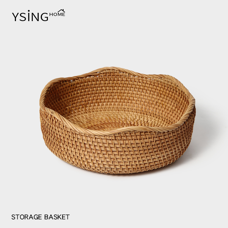 水果盘客厅家用复古越南手工藤编收纳筐桌面杂物储物篮花边置物篮