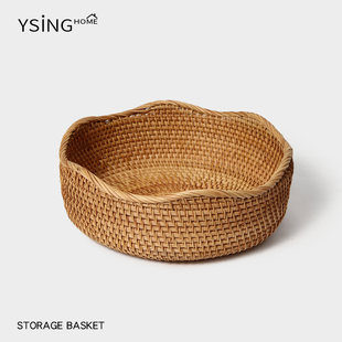 水果盘客厅家用复古越南手工藤编收纳筐桌面杂物储物篮花边置物篮