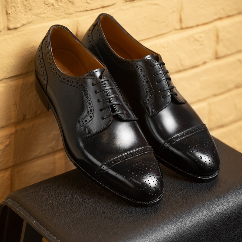 国货手工固特异德比布洛克皮鞋男