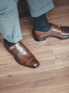 英国Gaziano&Girling固特异皮鞋 手工商务休闲Monk孟克鞋 Mayfair