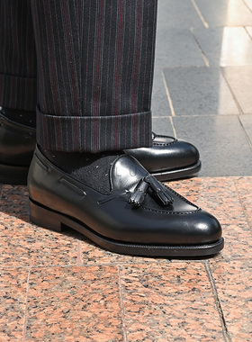 雅生AXEN固特异工艺意大利Box Calf流苏乐福Tassels Loafer橡胶底