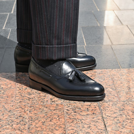 雅生AXEN固特异工艺流苏乐福鞋Tassels Loafer橡胶底黑色男士皮鞋