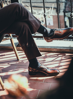 英国George Cleverley手工皮鞋棕色固特异商务休闲Oxford牛津鞋男