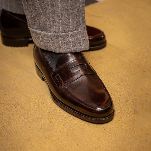深棕色博物馆擦色便士乐福皮鞋男