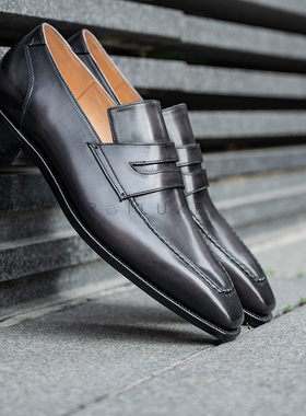 雅生AXEN固特异工艺皮鞋Bonaudo小牛皮擦色乐福鞋男 Penny Loafer