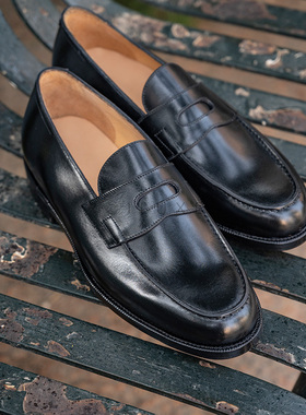 雅生AXEN国产固特异工艺便士乐福通勤男翻毛皮光面皮penny Loafer