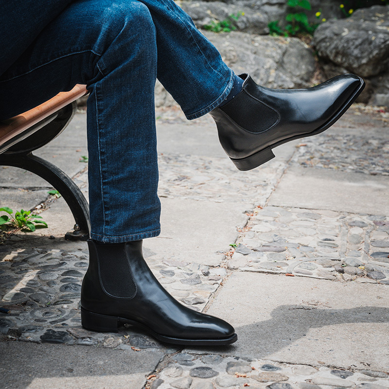 意大利手工固特异切尔西皮靴