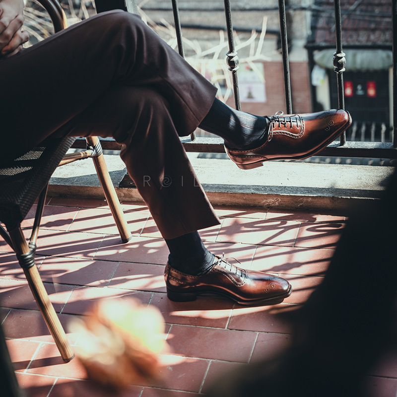 英国George Cleverley手工皮鞋棕色固特异商务休闲Oxford牛津鞋男