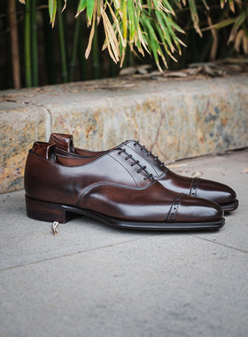 英国George Cleverley手工正装固特异皮鞋男 棕擦色Oxford牛津鞋