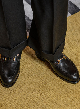 雅生AXEN固特异工艺皮鞋黑色棕色压纹真皮马衔扣乐福皮鞋男Loafer