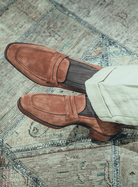 英国Gaziano&Girling固特异皮鞋牛反绒手工loafer乐福鞋St.Tropez