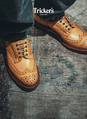 英国Tricker’s手工皮鞋 小牛皮暴风雨沿条Derby德比布洛克英伦鞋