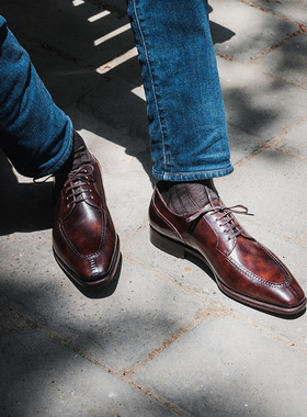 Badia手缝沿条工艺皮鞋 小牛皮手工商务西装Derby德比鞋系带男鞋