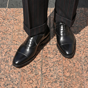雅生AXEN固特异工艺意大利box小牛皮黑色男士牛津三接头皮鞋婚鞋