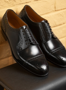 国货之光Oct Tenth手工固特异手缝沿条结构Derby德比布洛克皮鞋男