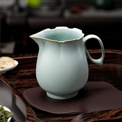 东道汝窑河南非遗陶瓷茶具配件公道杯分茶器高端莲升茶海茶漏礼盒