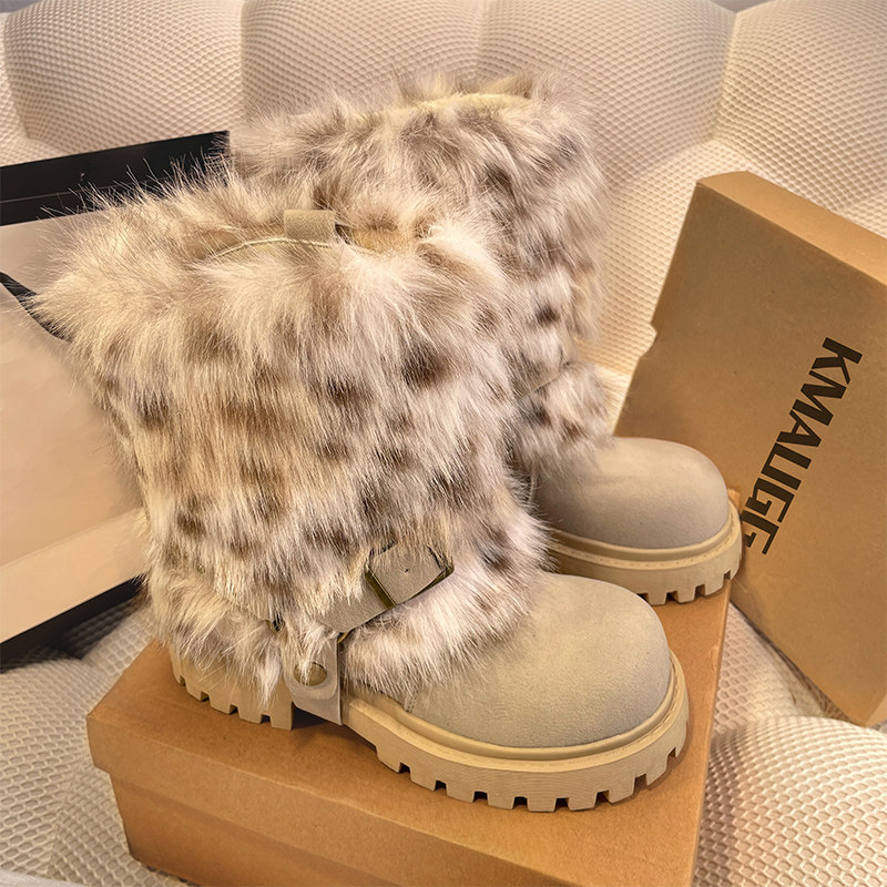 白色绒毛雪地靴女款冬季加绒厚底两穿皮带扣毛毛保暖棉鞋马丁靴子,女鞋,时尚雪地靴,淘宝优惠券,粉丝福利购,淘宝优惠卷
