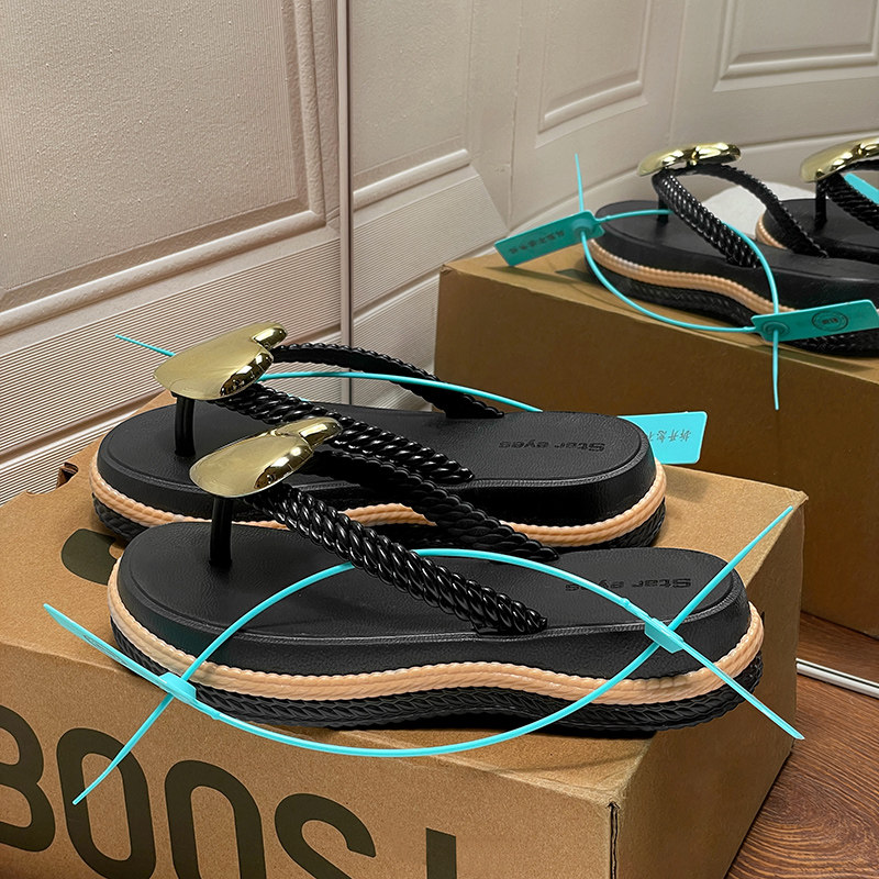 黑色爆款爱心浪花系列厚底人字拖女夏季外穿海边度假夹脚休闲拖鞋,女鞋,人字拖,淘宝优惠券,粉丝福利购,淘宝优惠卷
