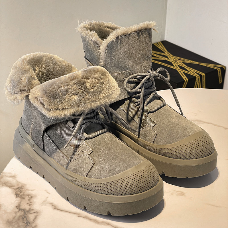 灰色雪地靴男2025新款冬季东北皮毛一体外穿防滑男士保暖棉鞋子女,流行男鞋,时尚雪地靴,淘宝优惠券,粉丝福利购,淘宝优惠卷