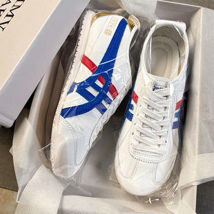 情侣透气休闲运动阿甘鞋 复古白蓝德训鞋 真皮厚底板鞋 夏季 潮 男女款