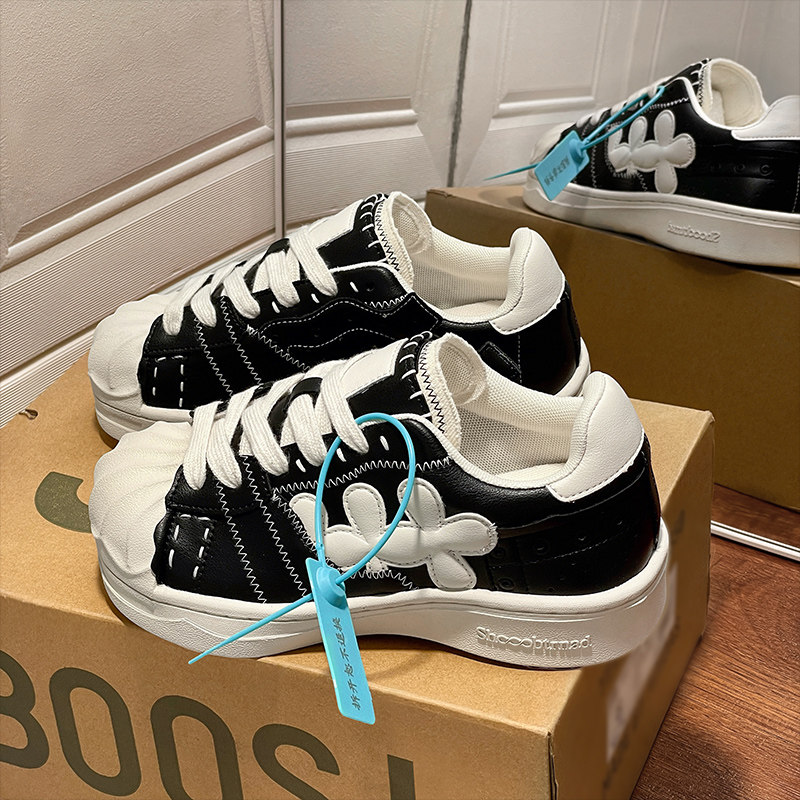 翁杰联名款异变黑白断鞋拼接增高复古贝壳头板鞋男女款运动休闲鞋