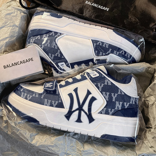 纽约洋基队海军蓝鞋子男女鞋2025新款秋冬厚底增高运动休闲板鞋子