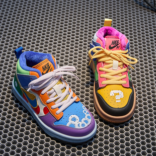 儿童高帮AJ鸳鸯鞋2025秋冬新款宝宝童鞋男童加绒二棉鞋女童运动鞋