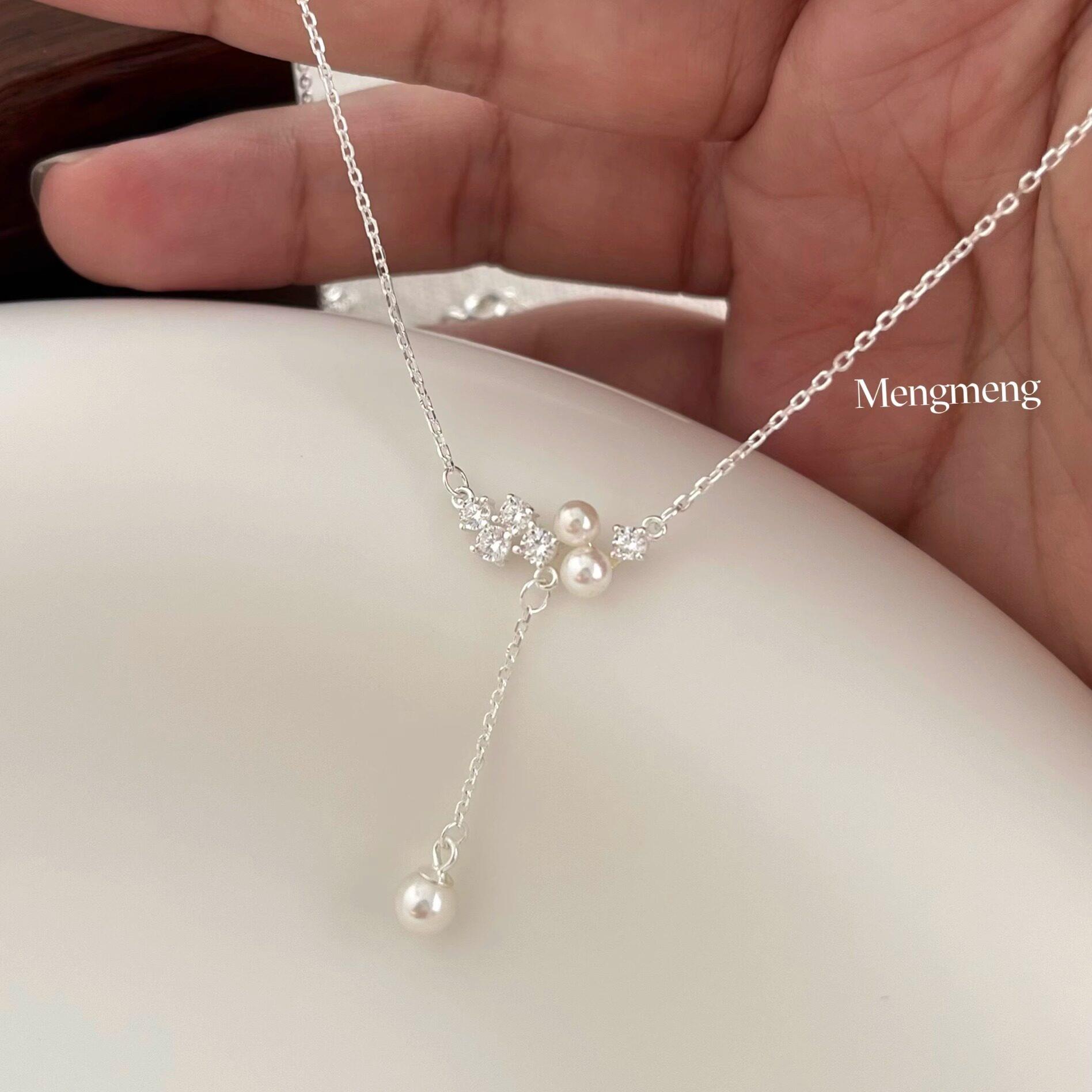 Mengmeng星河璀璨流苏珍珠 | 925通体纯银 | 镶钻轻奢大码项链