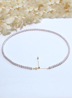 天然极光淡水珍珠项链18K黄金迷你Baby珠小米珠极强光锁骨叠戴