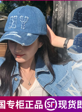 韩国专柜正品MLB帽子男女牛仔做旧复古毛边NY标软顶棒球帽3ACPDS