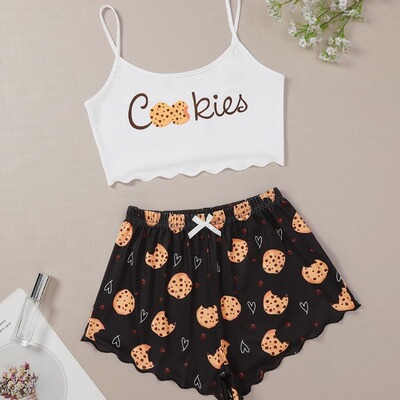 New suspender top and plaid printed shorts for home wear