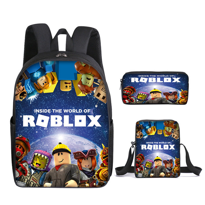 Roblox学生书包中小学生背包大容量卡通双肩包挎包笔袋三件套现货