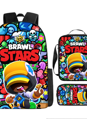荒野乱斗周边小学生书包Brawl Stars卡通大容量双肩包三件套现货