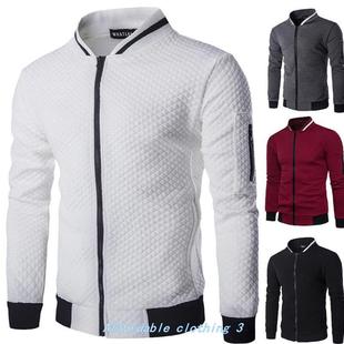 秋冬款男士菱形格撞色拉链立领卫衣外套men baseball jacket coat