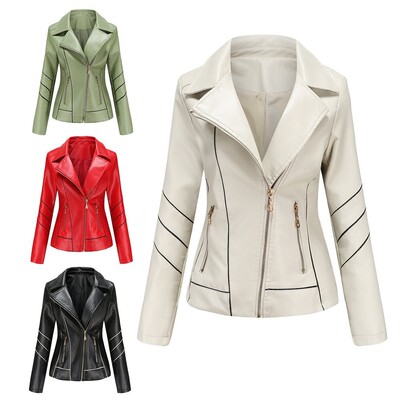 Leather women's thin PU short coat jacket motorcycle suit