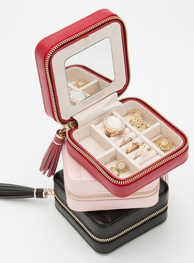 英国WOLF CAROLINE拉链式真皮旅行首饰盒戒指耳环珠宝项链收纳盒