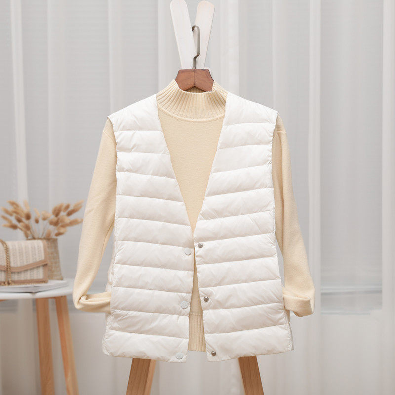 秋冬2021新款女无领羽绒内搭马甲V领轻薄羽绒服马夹打底内胆背心