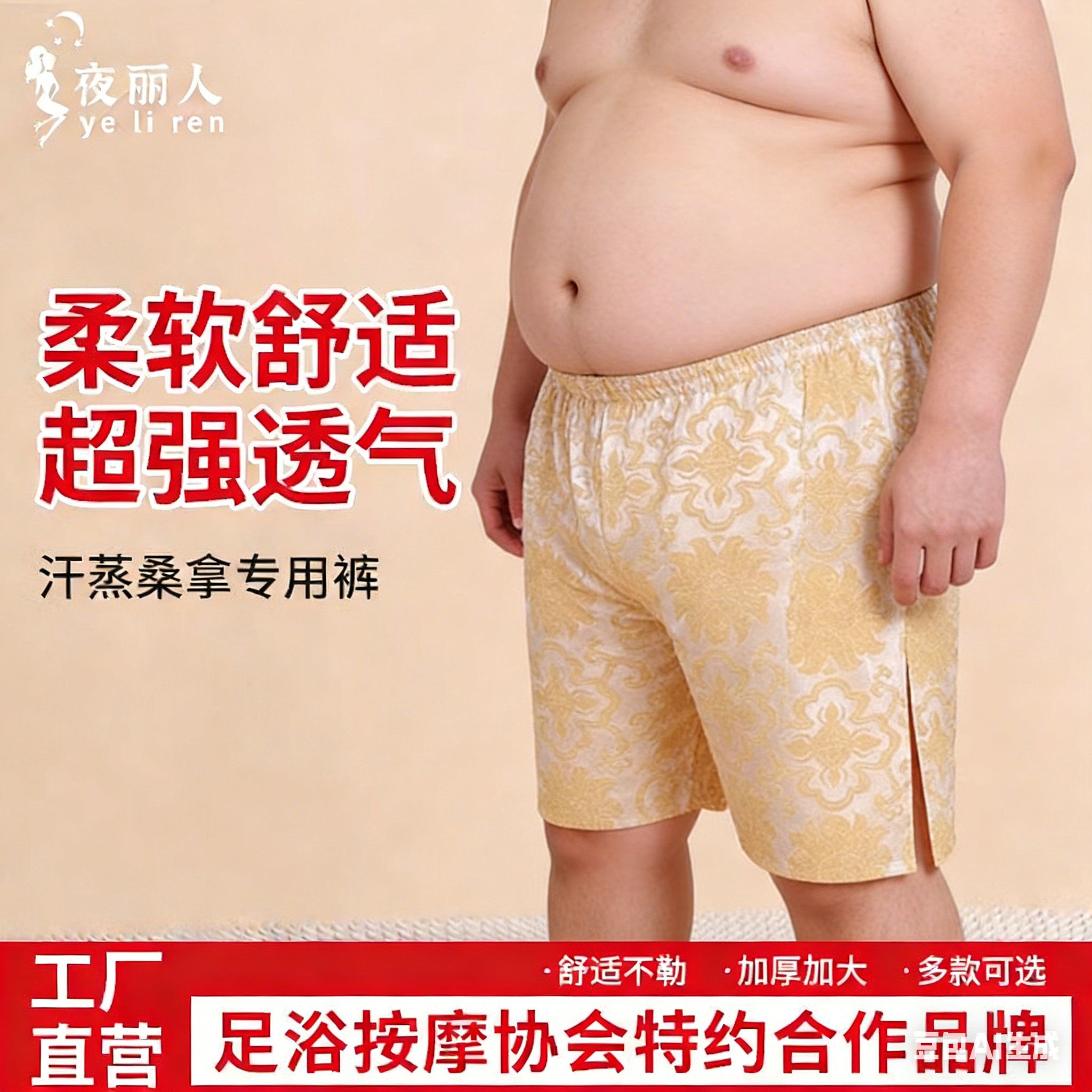 夜丽人汗蒸服美容院足浴按摩短裤