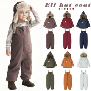 男童女童精灵抗寒冲锋衣连体裤三防滑雪服