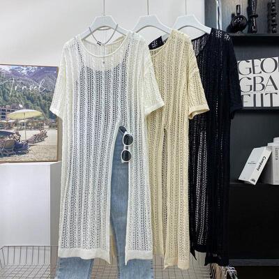 大尺码300斤胖妹妹中长版镂空洋装女夏装慵懒风空调罩衫上衣0412r