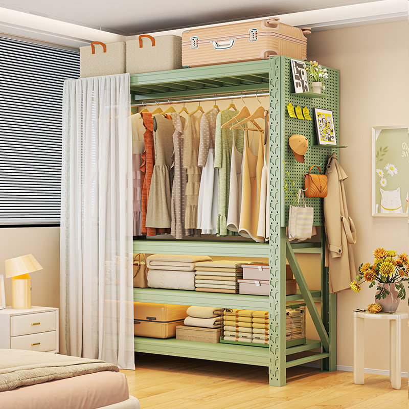 货柜衣架超强承重家用卧室落地钢制衣帽架出租房简易组装防尘衣柜