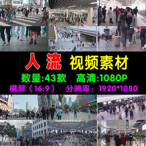 人流车站商场逛街高峰拥挤实拍航拍横屏高清无水印自媒体视频素材