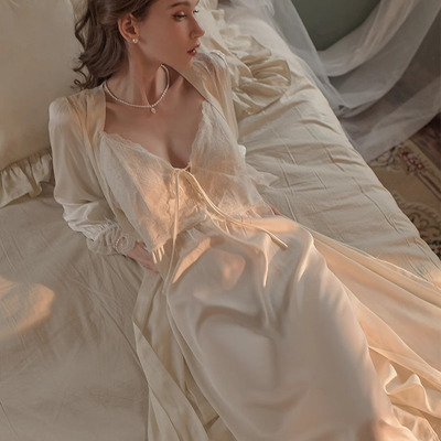 法式真丝性感睡衣女桑蚕丝带胸垫